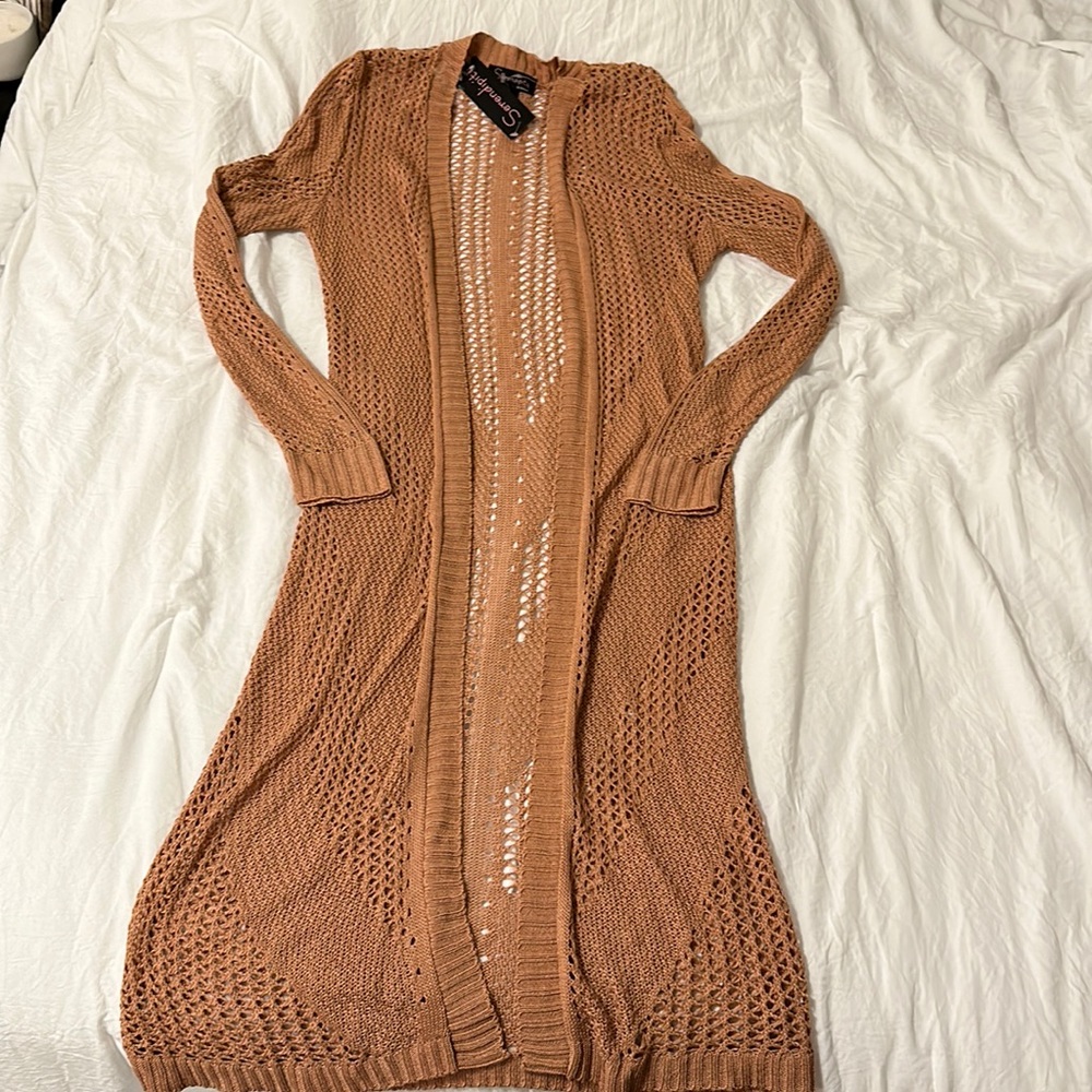 Serendipity Salmon Pink Crochet Long Cardigan